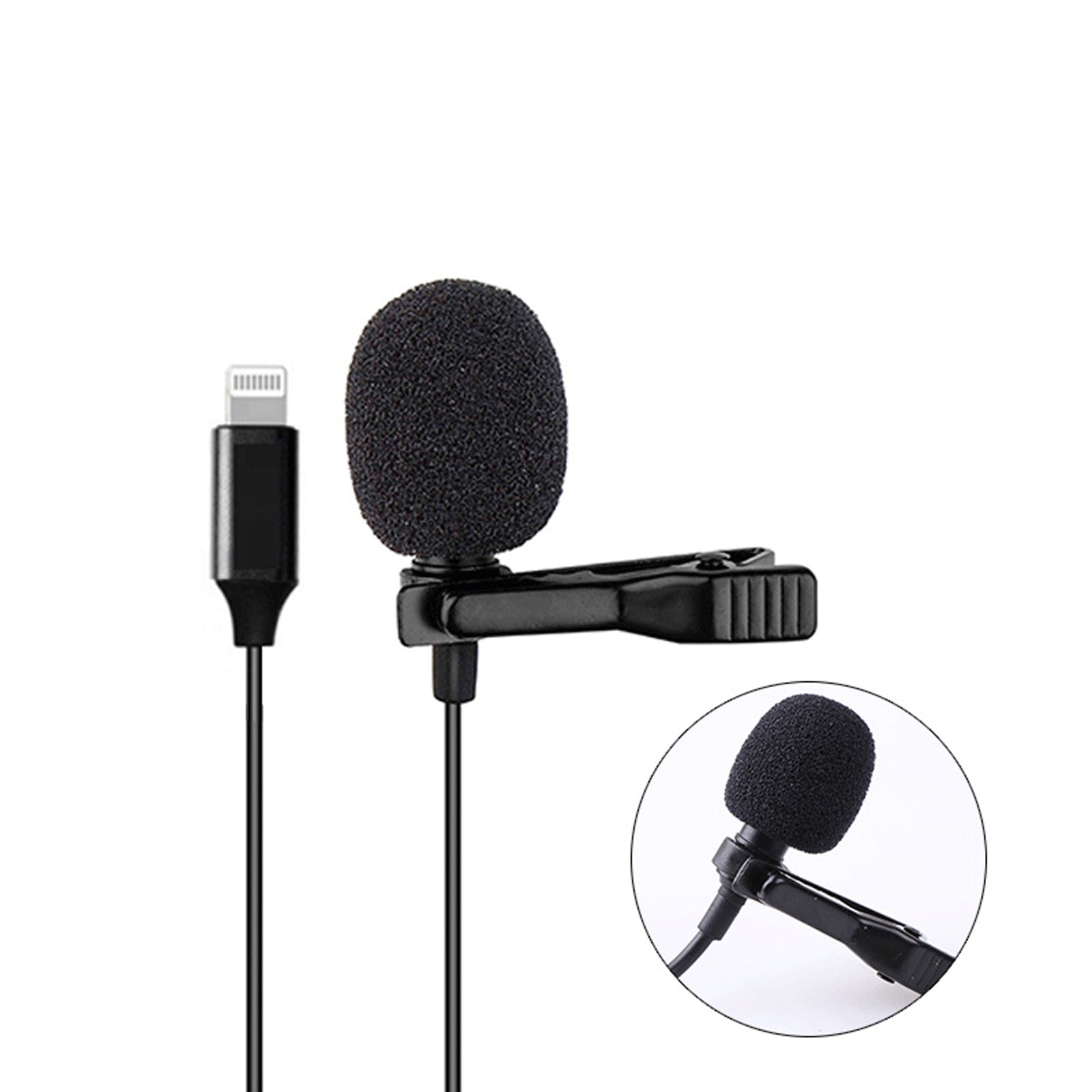 Clip On Lapel Lavalier Microphone for iPhone iPad Lightning Connector 2m, 4m, 6 metre cable length