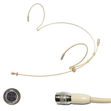 Beige Double Ear Hook Microphone for Audio Technica 4 Pin Hirose Radio Body Pack Transmitter