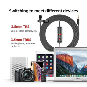 Universal 3.5mm TRS/TRRS Clip on Lavalier Microphone for DSLR Camera iPhone Samsung Android Laptop