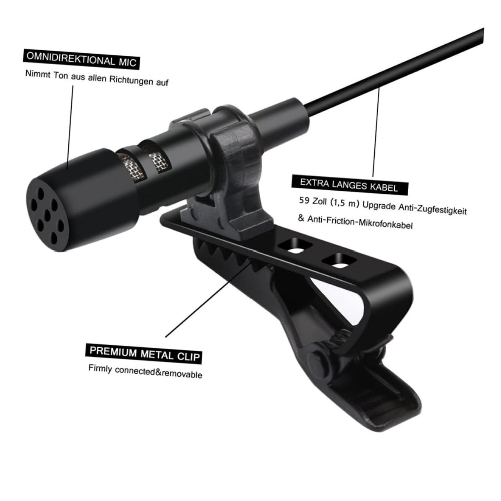 Professional Lavaliere Lapel Microphone Mini Clip On 3.5mm TRRS Jack Plug for Smartphone Tablet