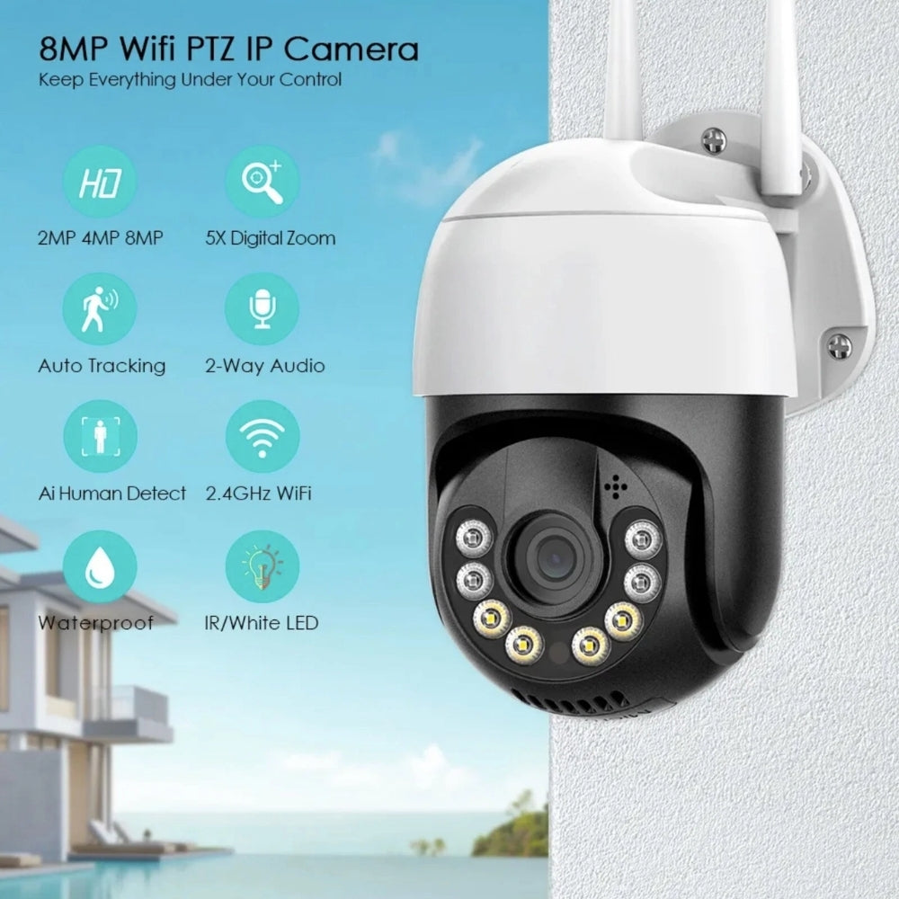 8MP AI Human Track PTZ Camera Ultra HD Day And Night Vision H.265 Video Recorder