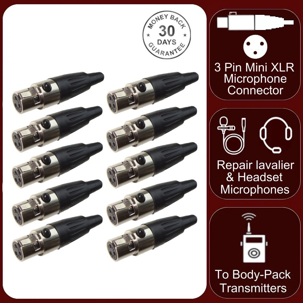 10x TA3F 3 Pin Mini XLR Connector Plug Female Socket For Microphone Audio Power