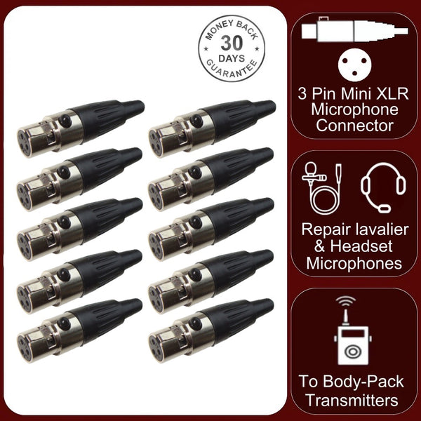 10x TA3F 3 Pin Mini XLR Connector Plug Female Socket For Microphone Audio Power