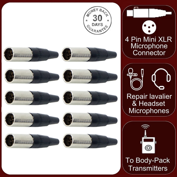 10x TA4M 4 Pin Mini XLR Inline Male Socket For TA4F Female Audio Connector Plug