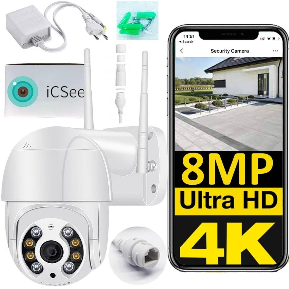 4K 8MP Human Tracking Camera Wireless Wi-Fi Night Vision Outdoor PTZ CCTV Video Recorder