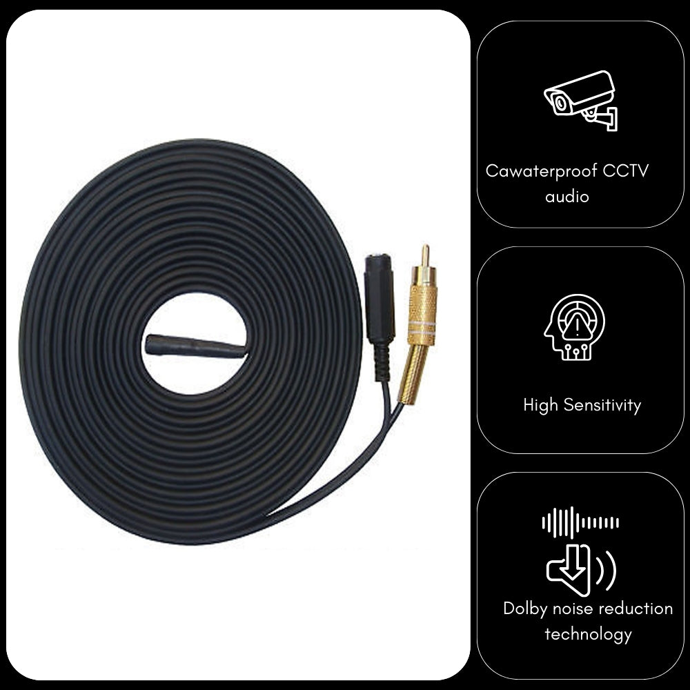 Outdoor Waterproof CCTV Microphone 15 Metre Cable Length RCA Phono Audio Output, 2.1mm DC socket