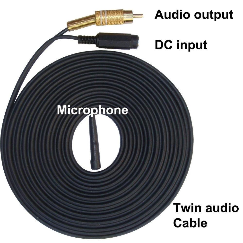 Indoor CCTV Microphone 30cm to 30 Metre Cable with RCA Phono Output and 2.1mm 12v DC Input