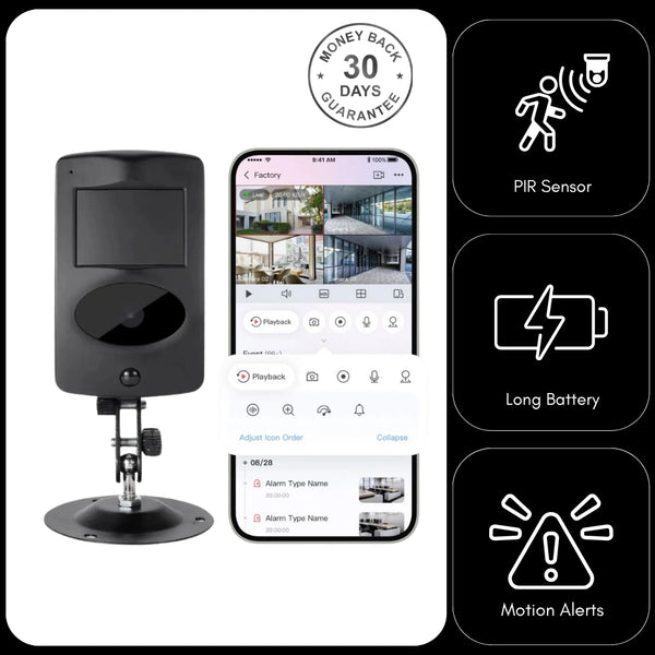 Ultra Long Battery Wi-Fi Security Camera in Black PIR Alarm Sensor Motion Detect Recorder & Alert