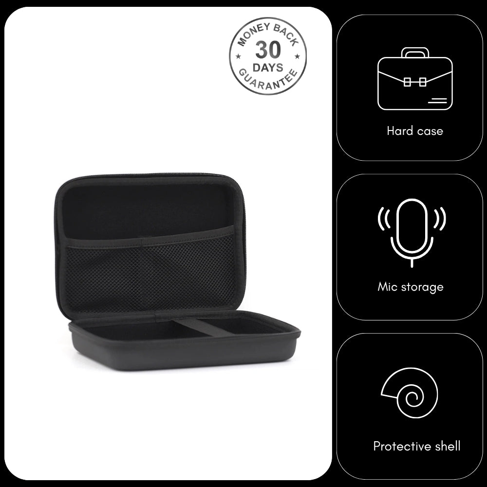 Microphone Protective Case 16cm x 12cm x 6cm Black Hard Shell for Double Ear Hook and Lavaliere Mics