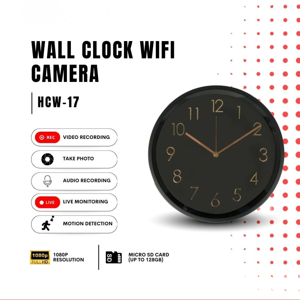 Large Wall Clock Camera Wireless Wi-Fi 1080p HD Motion Detection Video Recorder