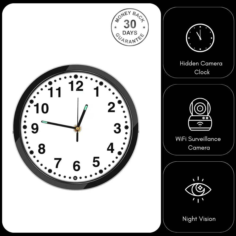 Wall Clock Camera Wireless Wi-Fi Night Vision Motion Detect Video Recorder Push Notification App