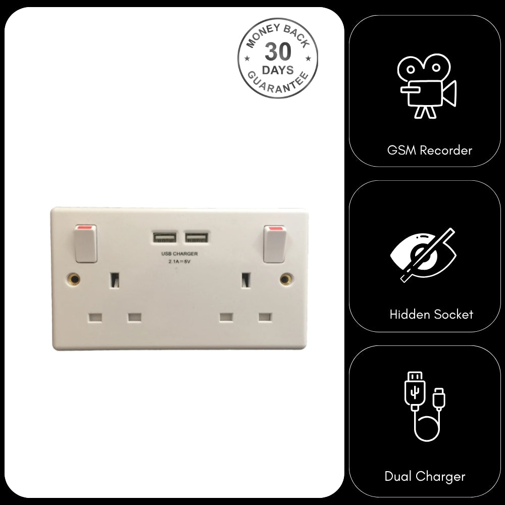 GSM Audio Monitor in Double Wall Socket Listening Device Sound Recorder Sound Activated Call Back