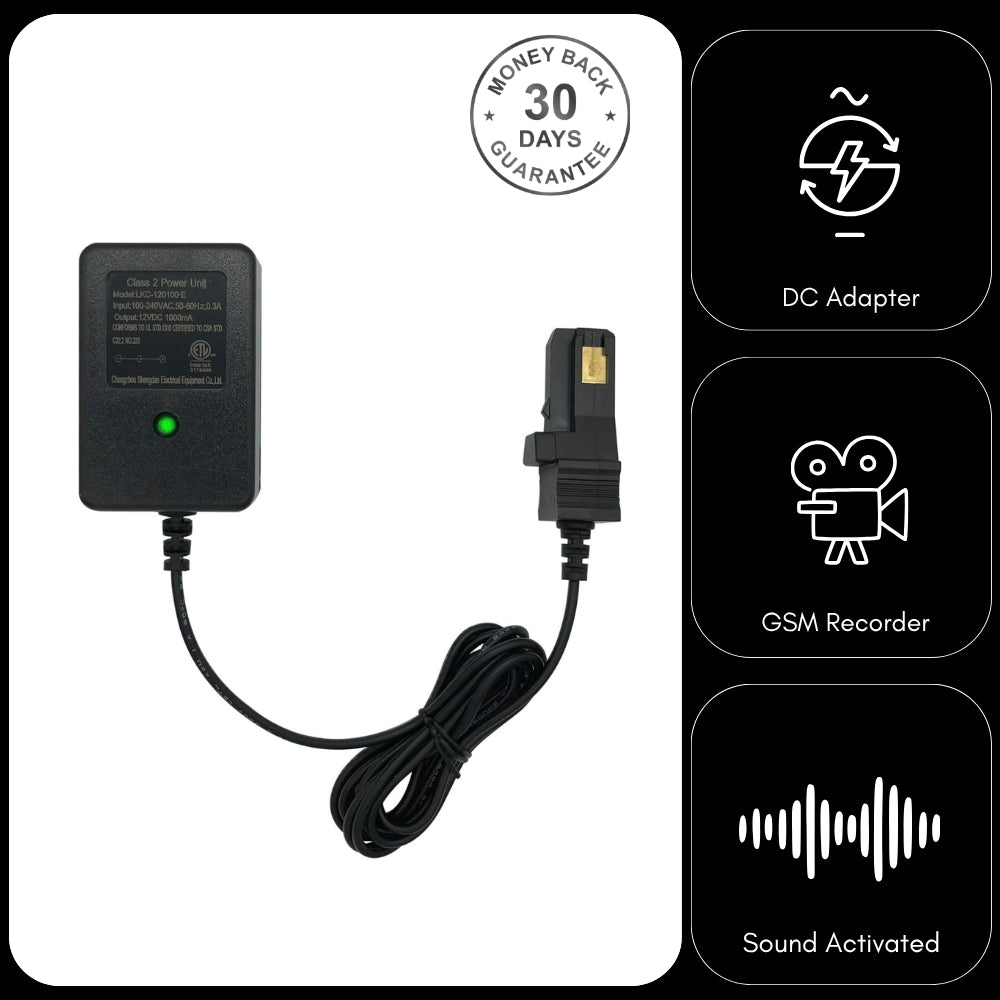 Wireless GSM Audio Monitor & Sound Activated Recorder in 12v DC Power Adapter Premium Quality