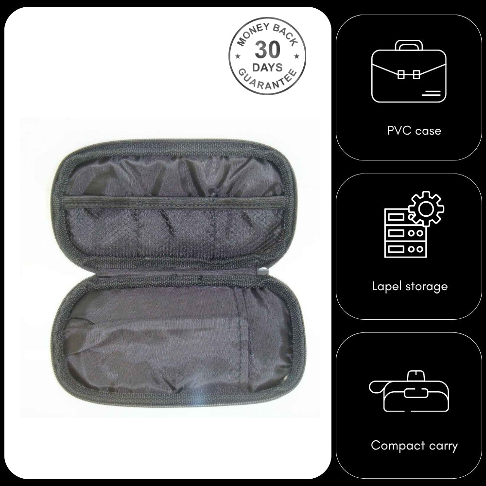 Black PVC Microphone Carry Case for Single Ear Lavaliere Lapel 18cm x 10cm x 2cm