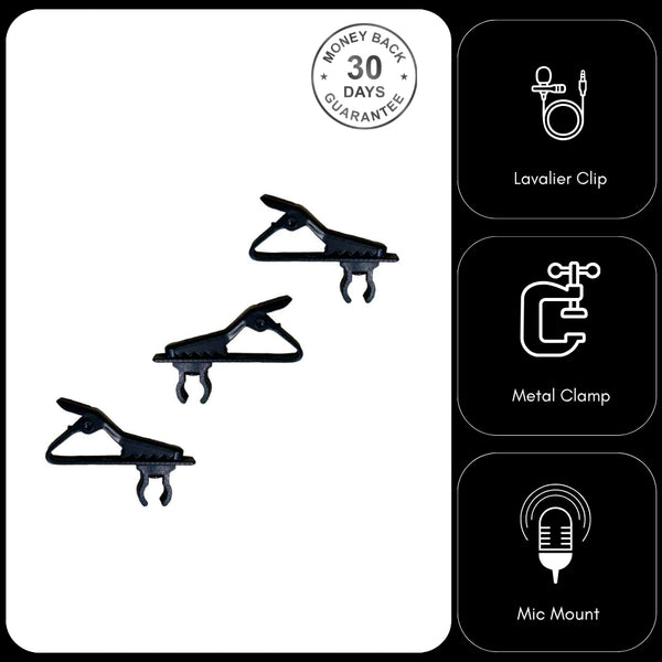 3x Replacement Clips for Lapel Lavaliere Microphone 6mm Diameter Metal Crocodile Clip Plastic Mount