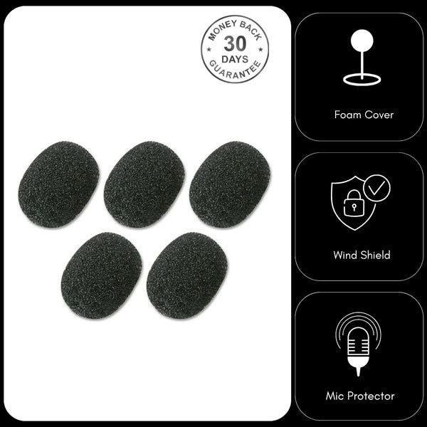 Pulse Black Foam Windshields High Density for Ear-Hook Headset Microphones 2.5mm Diameter Pack of 5