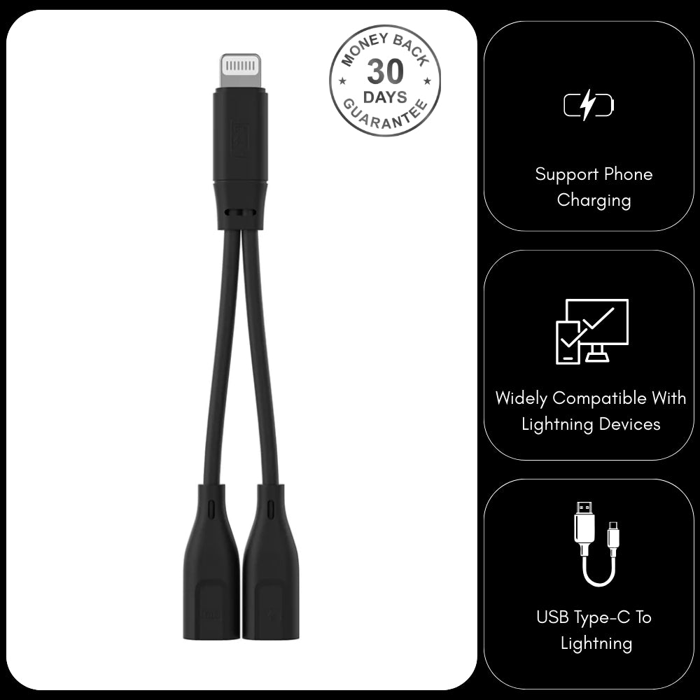 Comica DUC-LN Type-C to Lightning Connector 2-in-1 Adapter Cable for Charging and External Microphone Audio