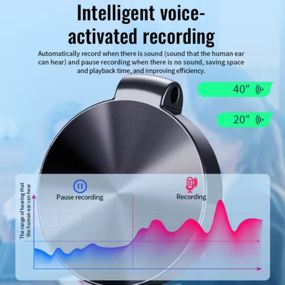 32GB Mini Key Chain Voice Recorder Sound Activated Round Pendant 1536Kbps PCM 25hrs Battery Work Time