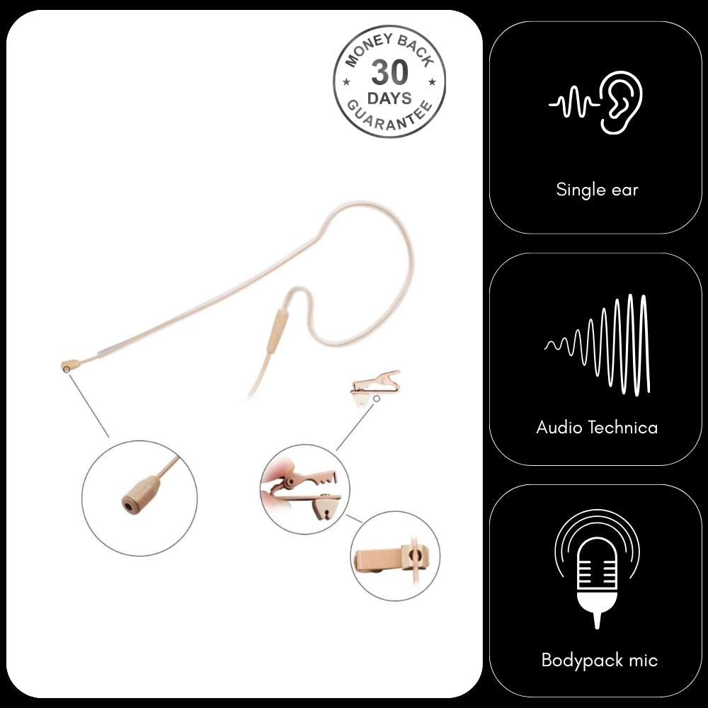Audio Technica Single Ear Hook Earset Microphone for (CW) 4 Pin Body Pack Transmitters