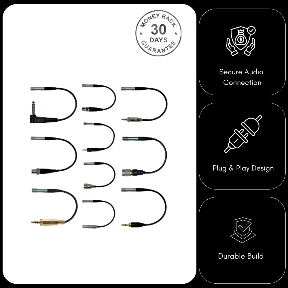 Lemo 3 Pin Microphone Adapter to Convert Shure Lavaliere Ear-Hook Head Mic to Different Body Pack Transmitter Connector
