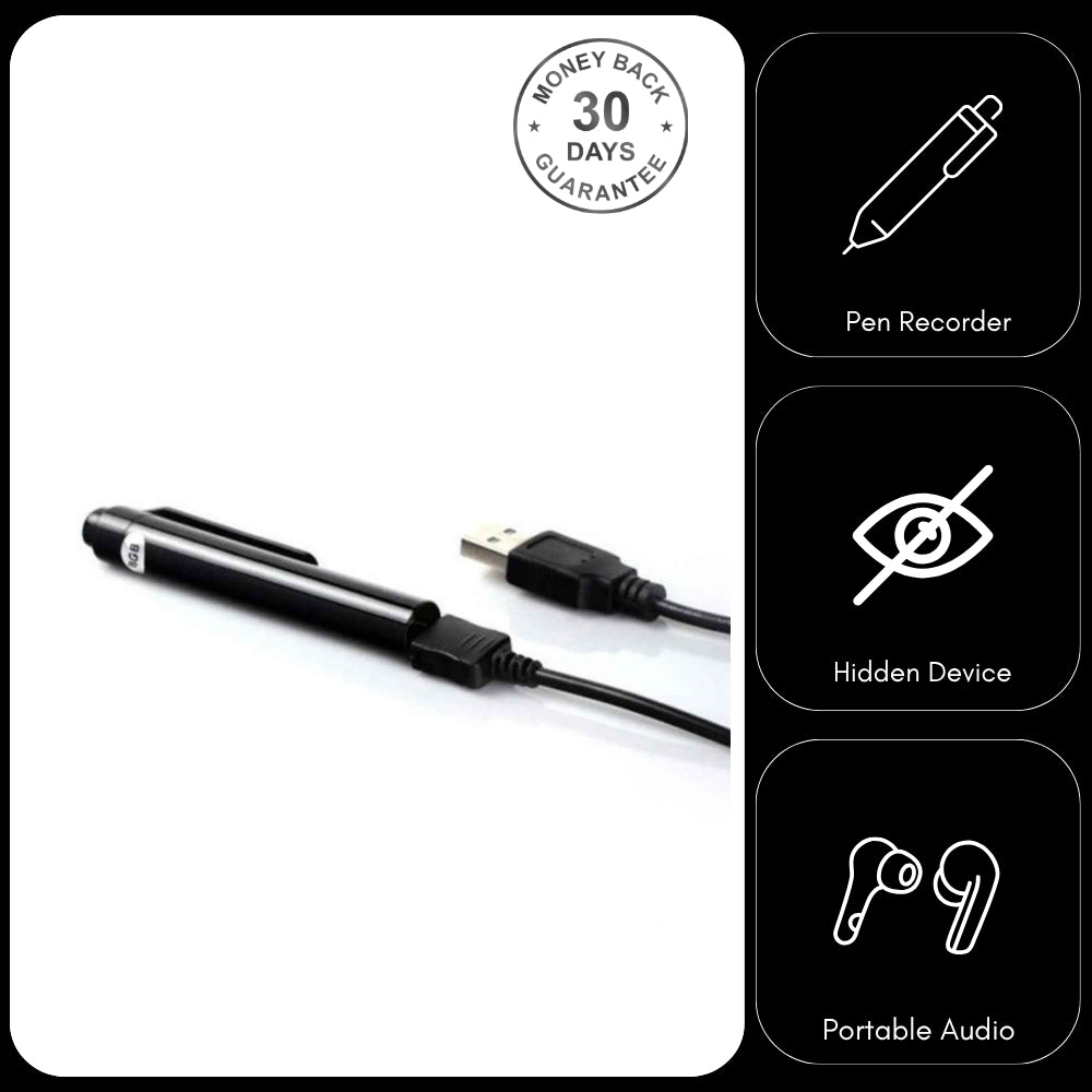 Audio Digital Voice Recorder in Working Ballpoint Pen 8GB Memory 20 Hours Battery Life
