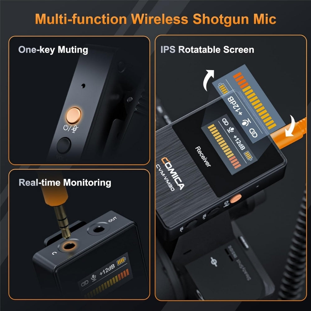 Comica VM30 Shotgun Microphone Super Cardioid Condenser Wireless 100 Metre Range Built In Recorder