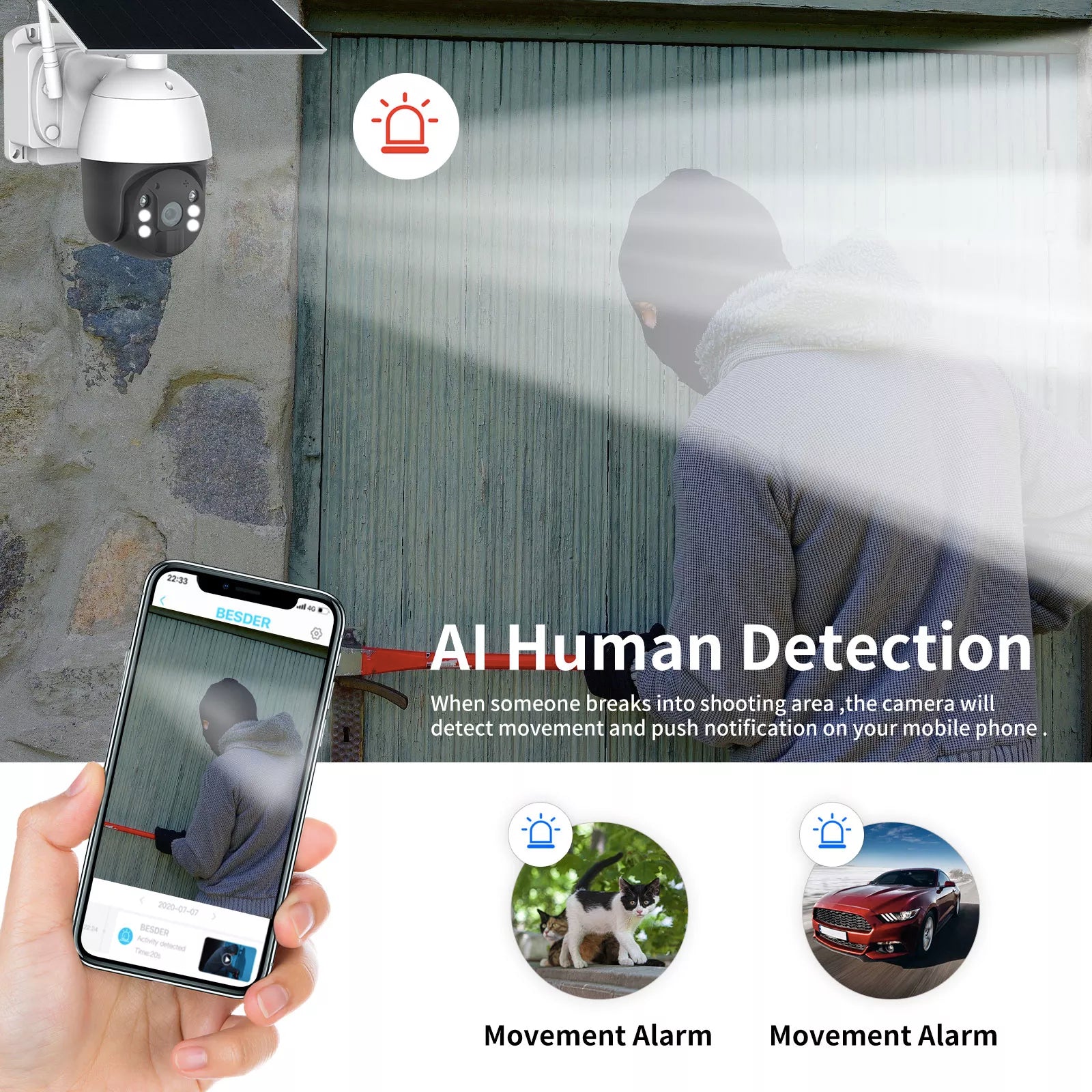 4G LTE 24 Hour 365 Days Solar Power PTZ Security Camera Full HD 1080p Video Recorder uBox App