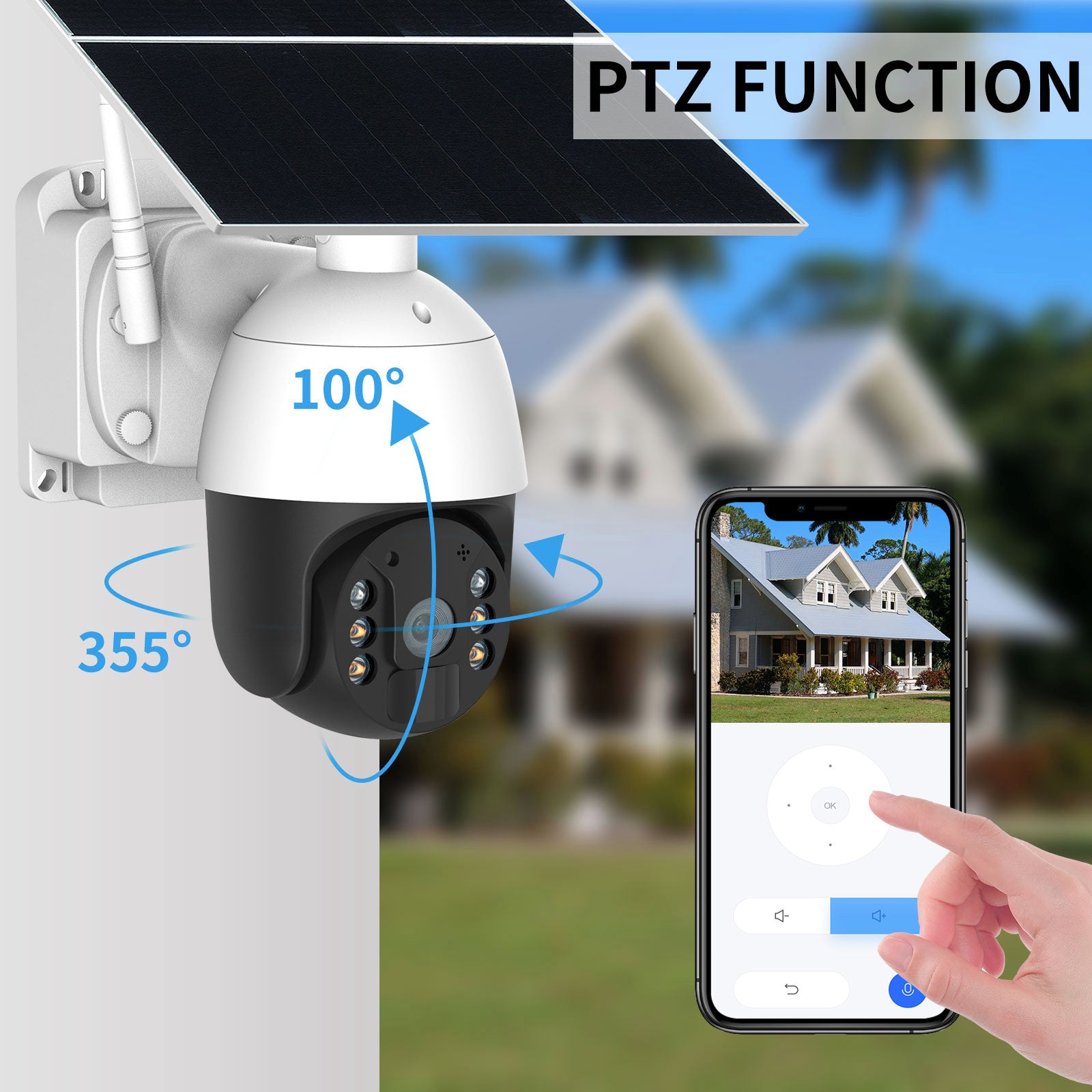 SL100 4G Wireless Wi-Fi Solar Power 24 Hour Recording PTZ Camera 1080p HD Video Night Vision Wirefree Installation