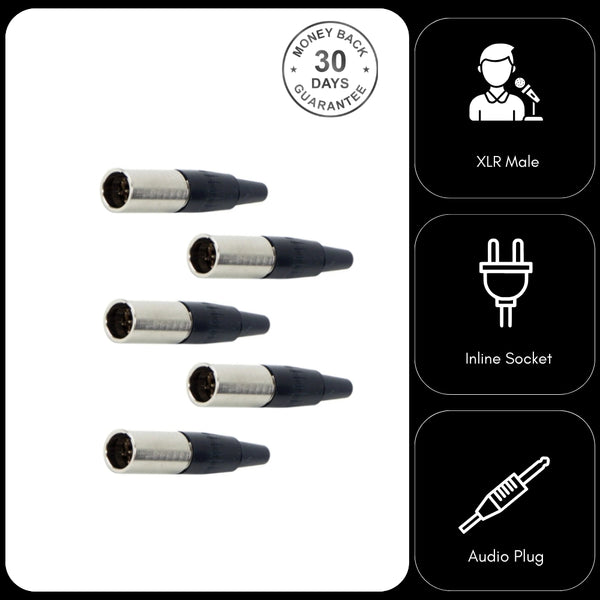 5x TA5M 5 Pin Mini XLR Male Inline Socket Fits TA5F Female Audio Connector Plug