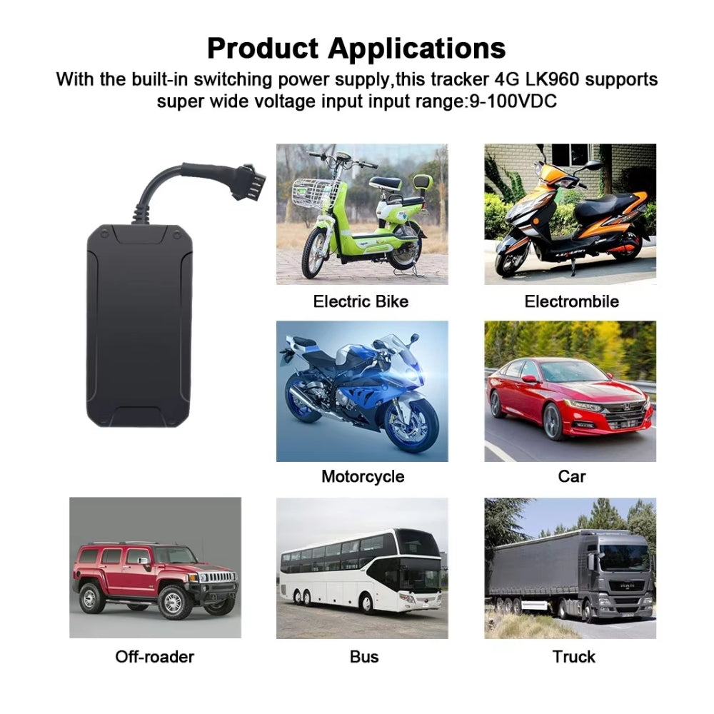 LK960 4G GPS Tracker Car Engine Cut Off Motion Vibration Geo-Fence Push Notification Alerts