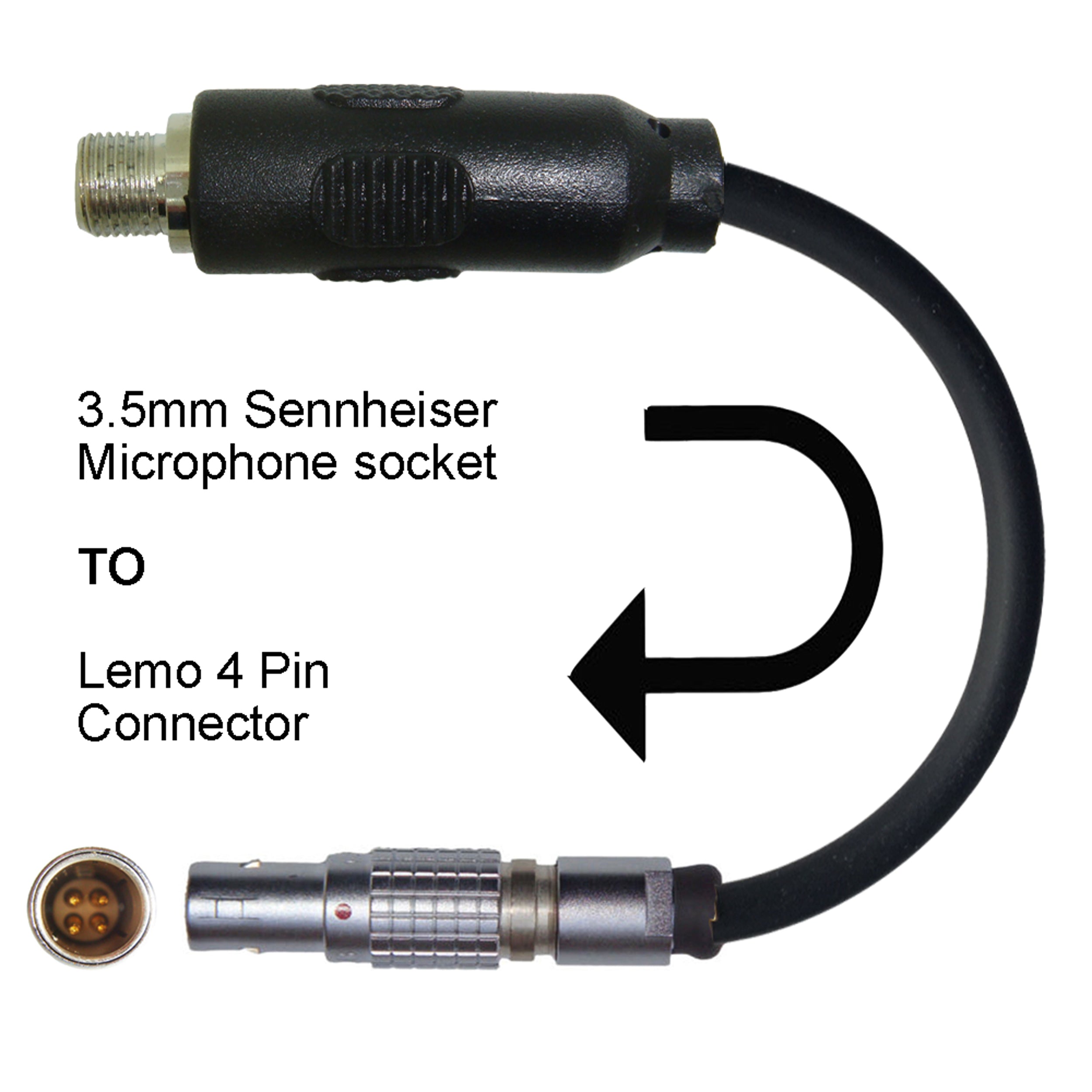 Lemo 4 Pin Microphone Adapter to Convert Lavalier Ear-hook Headworn Body-pack Transmitter Mic