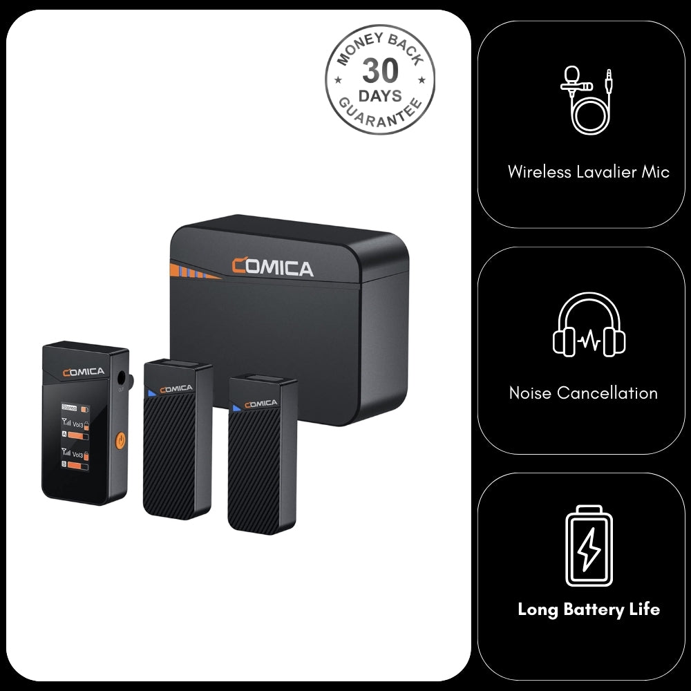 Comica Vimo C3 Wireless Microphone 2.4G Dual Channel 200 metre Mini Lapel Noise Cancellation for Camera Smartphone PC