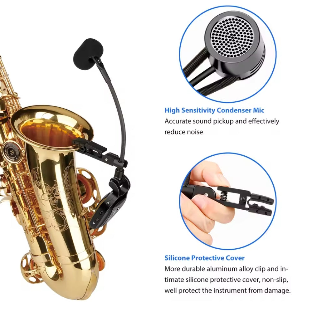 Saxophone Wireless Microphone System Gooseneck Unidirectional Cardioid UHF Transmitter Receiver