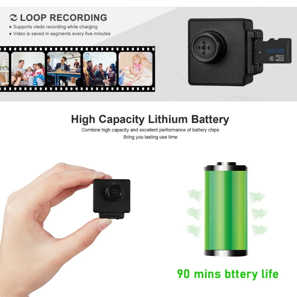 918R Button Camera Video Recorder 90 Minute Battery Remote Control Operated 1080p Full HD DVR