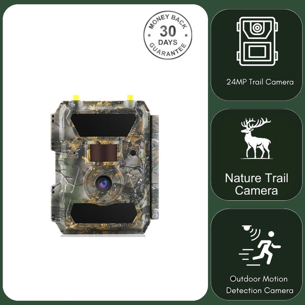 24MP Hunting Trail Camera HD Photo & 1080p Video IP66 Outdoor Wildlife 0.4s PIR Detection