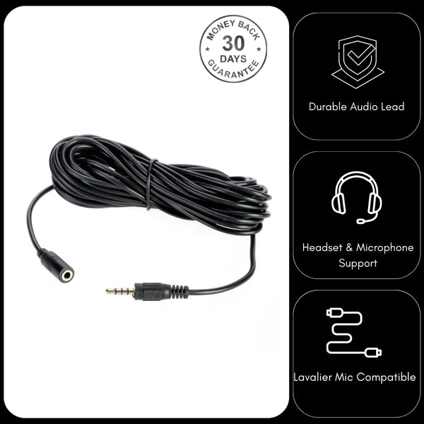 Smartphone Extension Lead 3.5mm TRRS Jack Plug 6 Metre 20ft Cable Length
