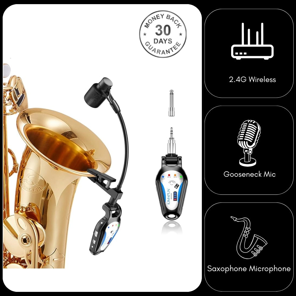 Kimafun KM-U306B Professional 2.4G Instrument Gooseneck Wireless Saxophone Microphone