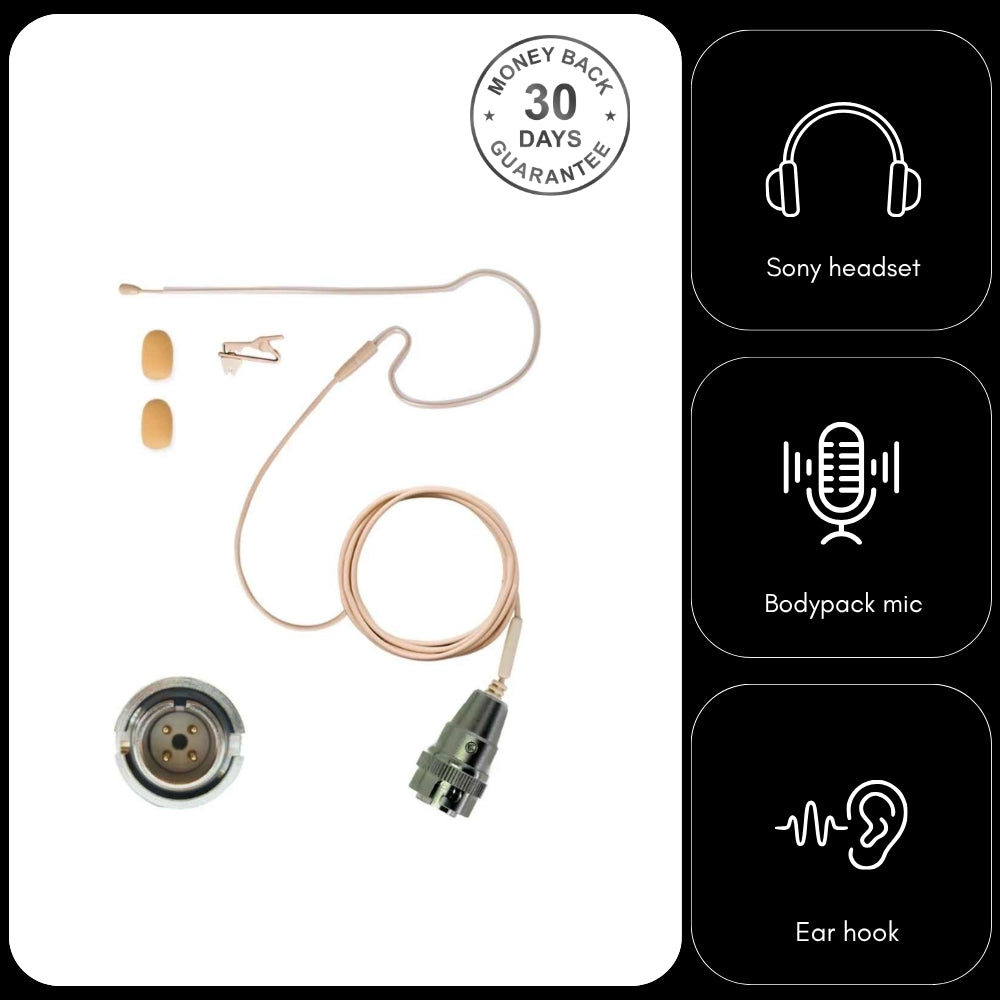 Audio Technica Omnidirectional Single Ear Hook Earset Microphone with Detachable Cable for (CW) 4 Pin Hirose Body Pack Transmitters