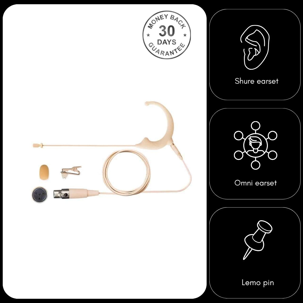 Sony Omnidirectional Single Ear Hook Earset Microphone Detachable Cable for UWP WRT UTX 3.5mm Jack and 4 Pin Hirose