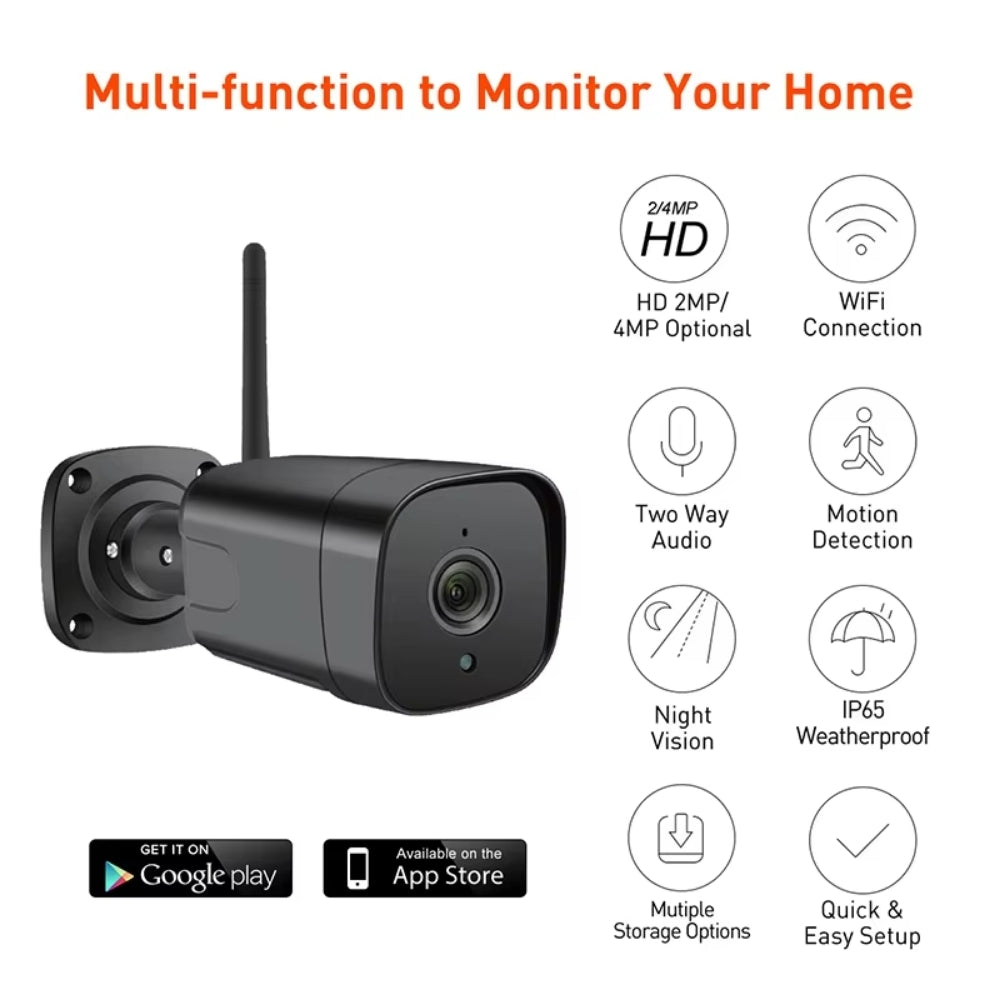 4G CCTV Static Bullet Camera Fixed Focus 3.6mm Lens CamHi Pro App Live View Video Recording Night Vision