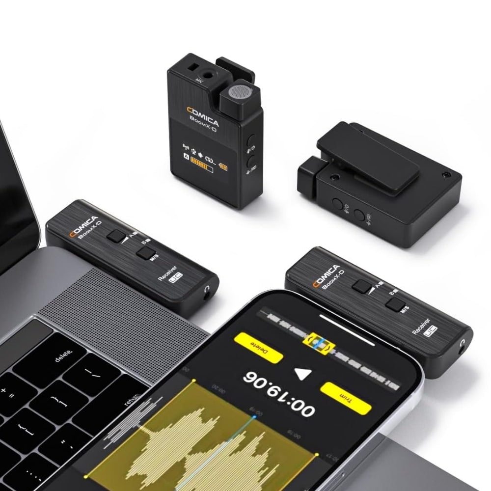 Comica Wireless Microphone BoomX-D D2 System 2.4G Dual Channel 48kHz-16bit Recording for DSLR Camera or Smartphone