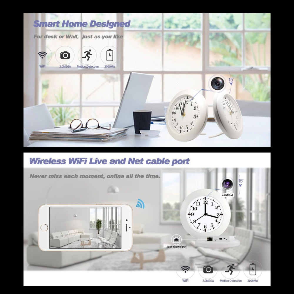 Wall Clock Camera PIR Motion Detection Video Recorder 1080p HD Ultra Long Battery Standby