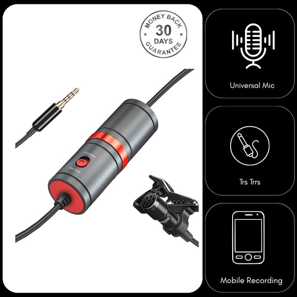 Universal 3.5mm TRS/TRRS Clip on Lavalier Microphone for DSLR Camera iPhone Samsung Android Laptop