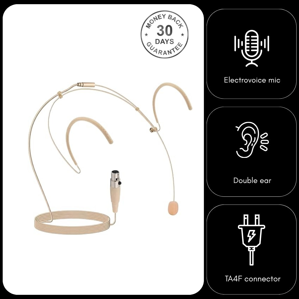 Shure Unidirectional Cardioid Microphone Headmic Double Ear-Hook Headset 4 Pin TA4F and Lemo 3 Pin