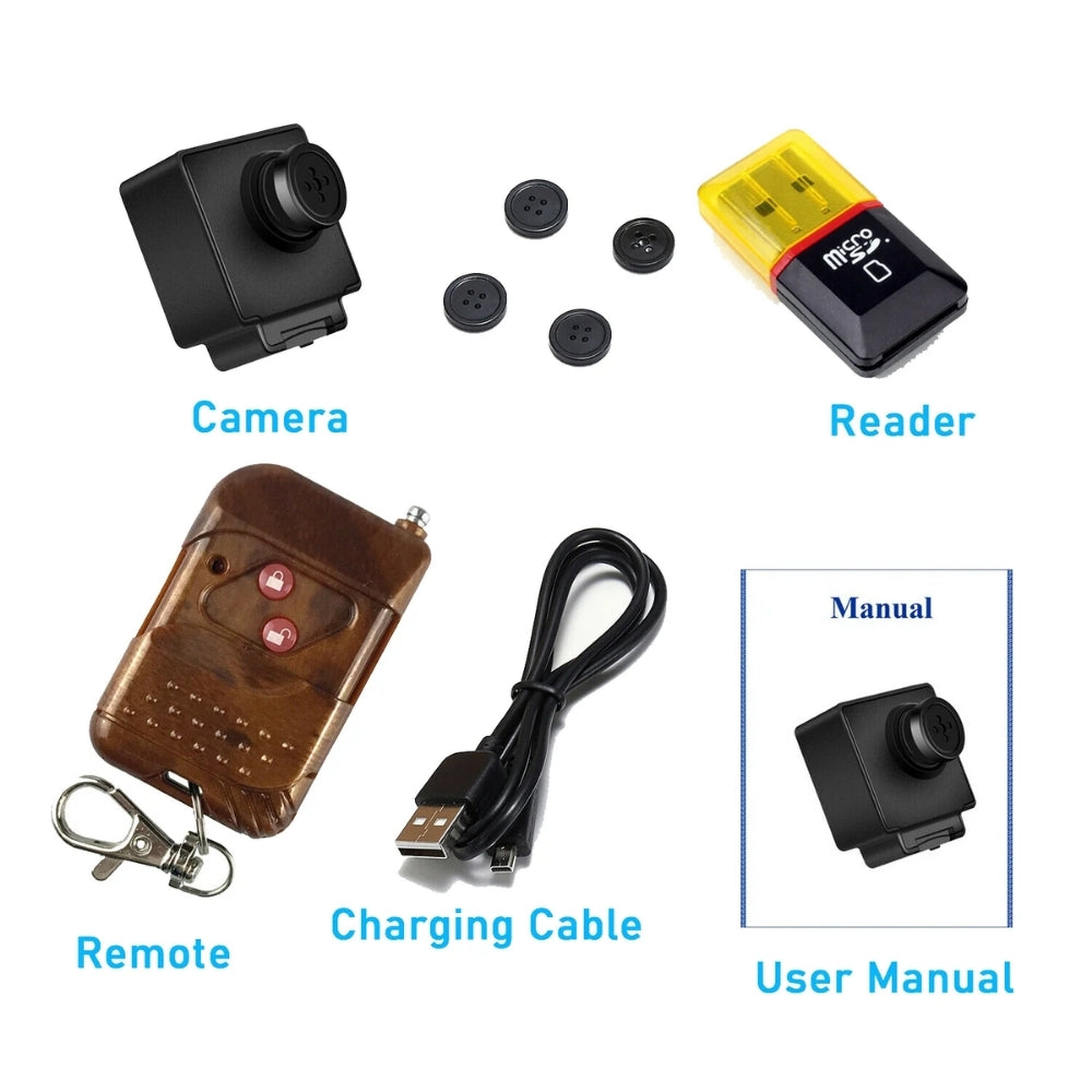 918R Button Camera Video Recorder 90 Minute Battery Remote Control Operated 1080p Full HD DVR