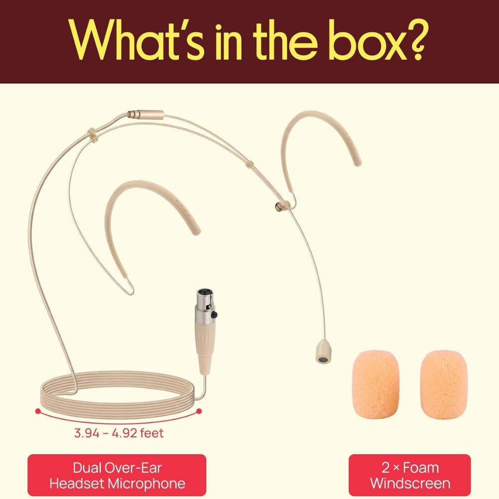 Beige Double Ear Hook Headset Microphone for TOA WM Wireless Body Pack Transmitter Slimline 3.5mm Jack Plug