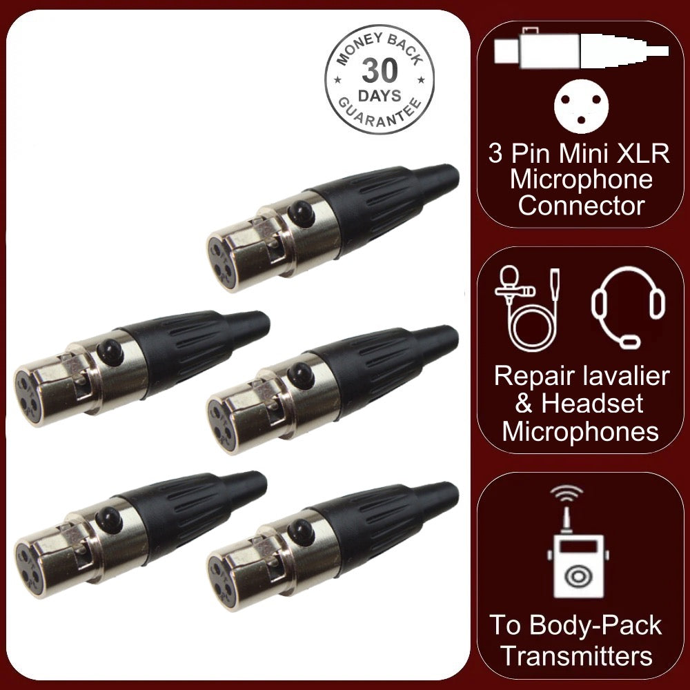5x TA3F 3 Pin Mini XLR Connector Plug Female Socket For Microphone Audio Power