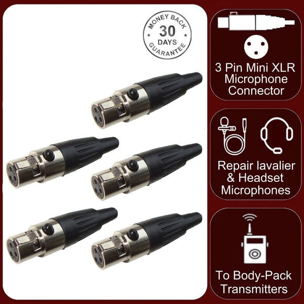 5x TA3F 3 Pin Mini XLR Connector Plug Female Socket For Microphone Audio Power