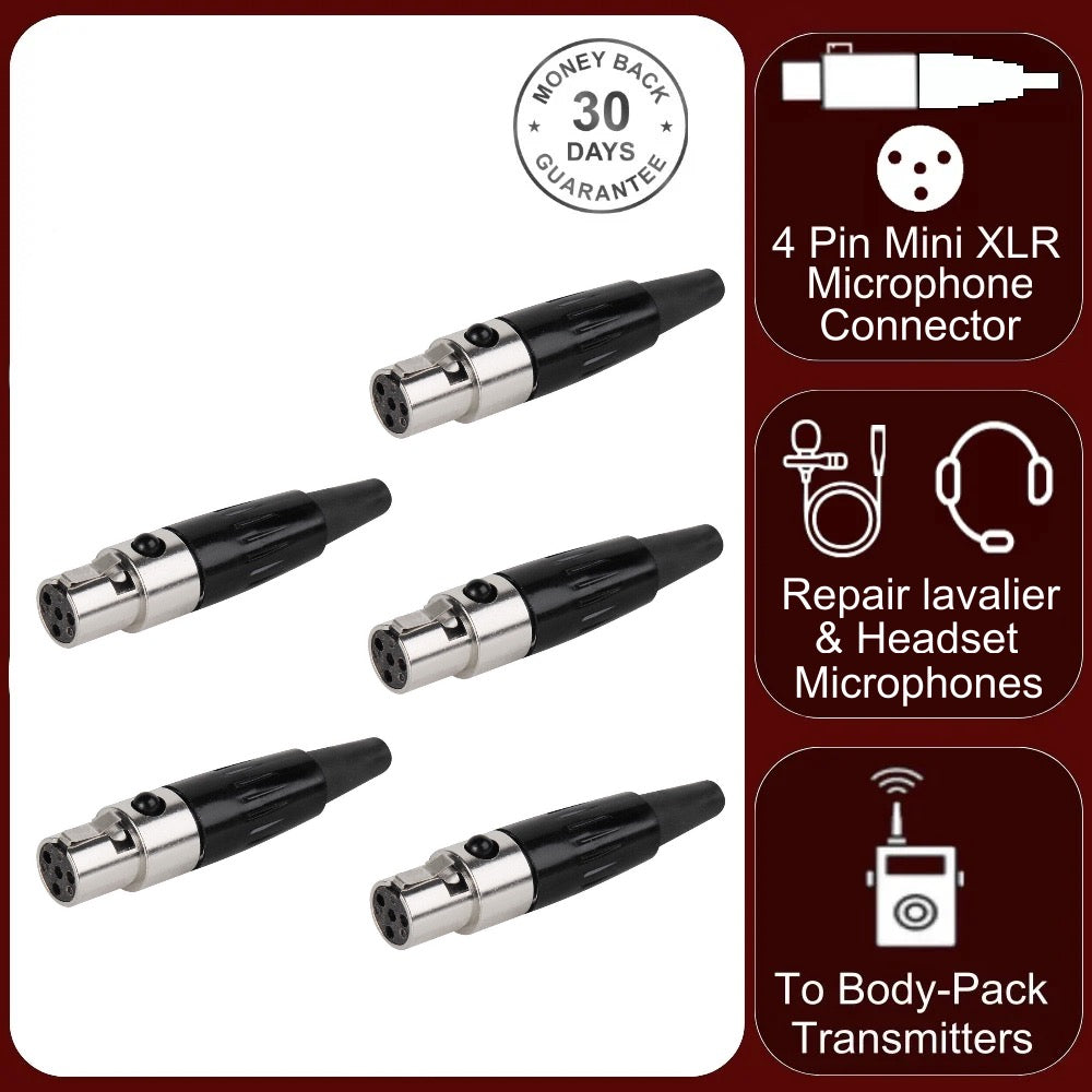 5x TA4F 4 Pin Mini XLR Connector Plug Inline Female Socket For Audio Microphone
