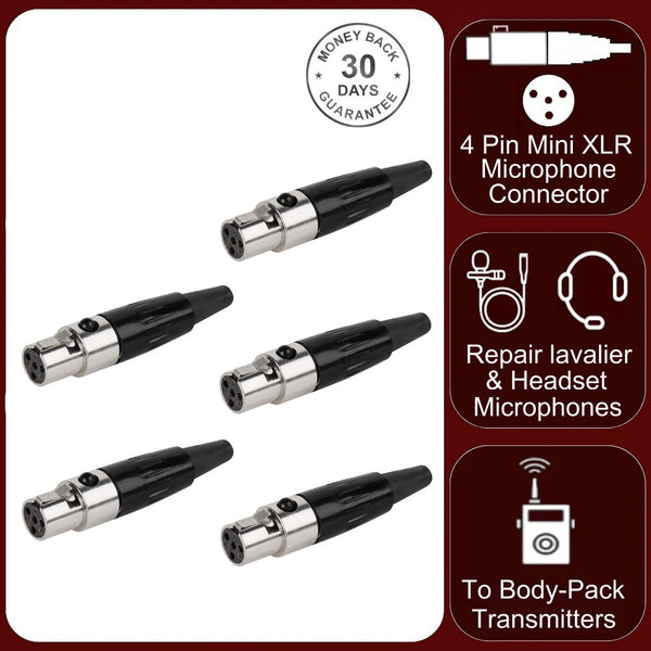 5x TA4F 4 Pin Mini XLR Connector Plug Inline Female Socket For Audio Microphone